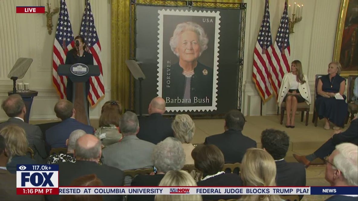 FLOTUS Melania Trump presents Barbara Bush stamp